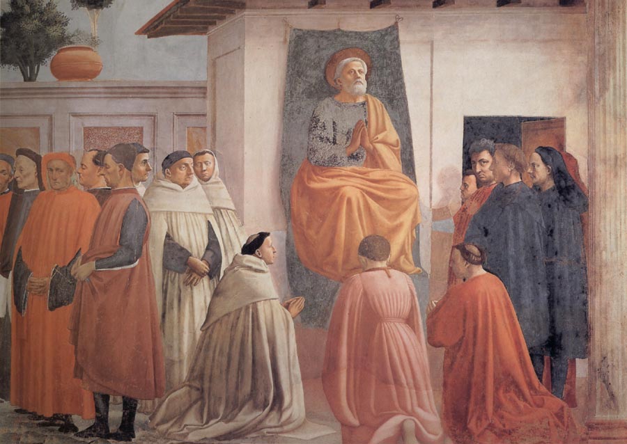 Masaccio,St Peter Enthroned with Kneeling Carmelites and Others